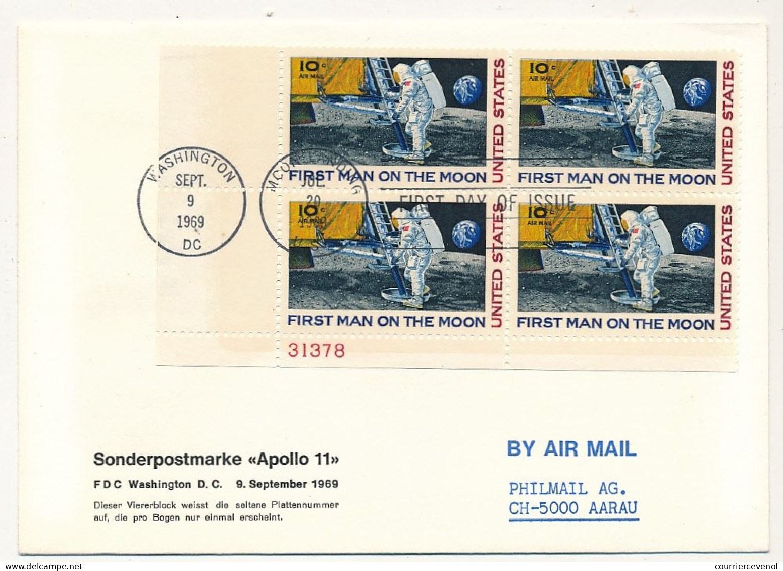 Etats Unis => 3 Env FDC => Apollo 11 9 Sept 1969 + 1 Env Illustrée Anniversaire (20 Ans) Cap Canaveral 1989 - 1961-1970