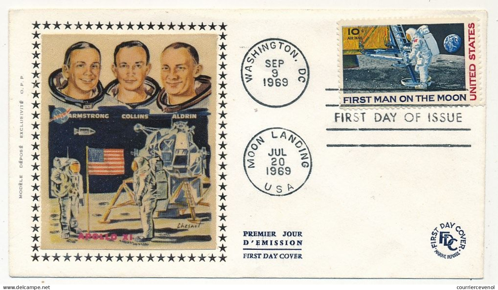 Etats Unis => 3 Env FDC => Apollo 11 9 Sept 1969 + 1 Env Illustrée Anniversaire (20 Ans) Cap Canaveral 1989 - 1961-1970