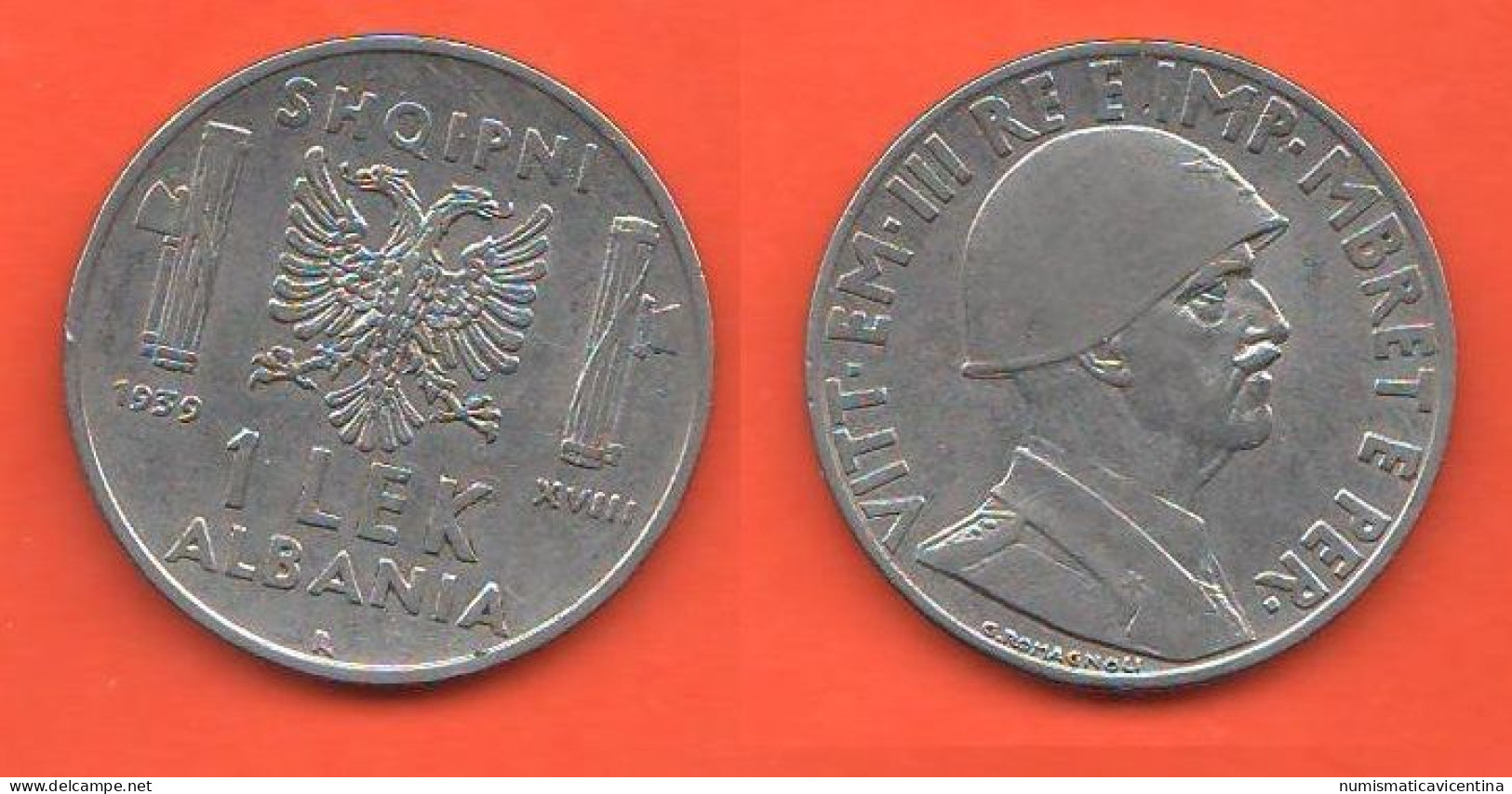 Albania Italiana 1 Lek 1939 Shqipni Albanie 1 Lekë  Steel Magnetic Coin - Albania