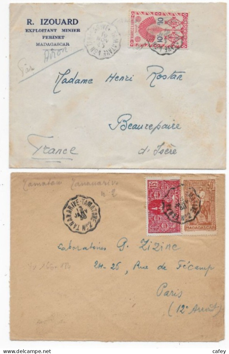 MADAGASCAR POSTE FERROVIAIRE 2 Lettres Càd Convoyeurs TANANARIVE TAMATAVE N°1 Et  N°2 - Storia Postale