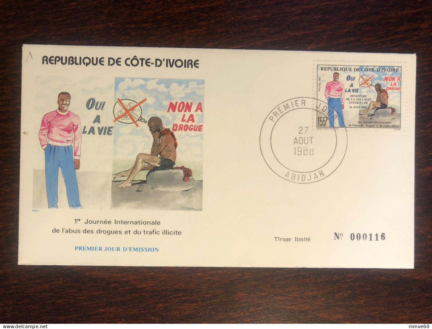 IVORY COAST COTE D’IVOIRE FDC COVER 1988 YEAR  DRUGS NARCOTICS HEALTH MEDICINE STAMPS - Côte D'Ivoire (1960-...)
