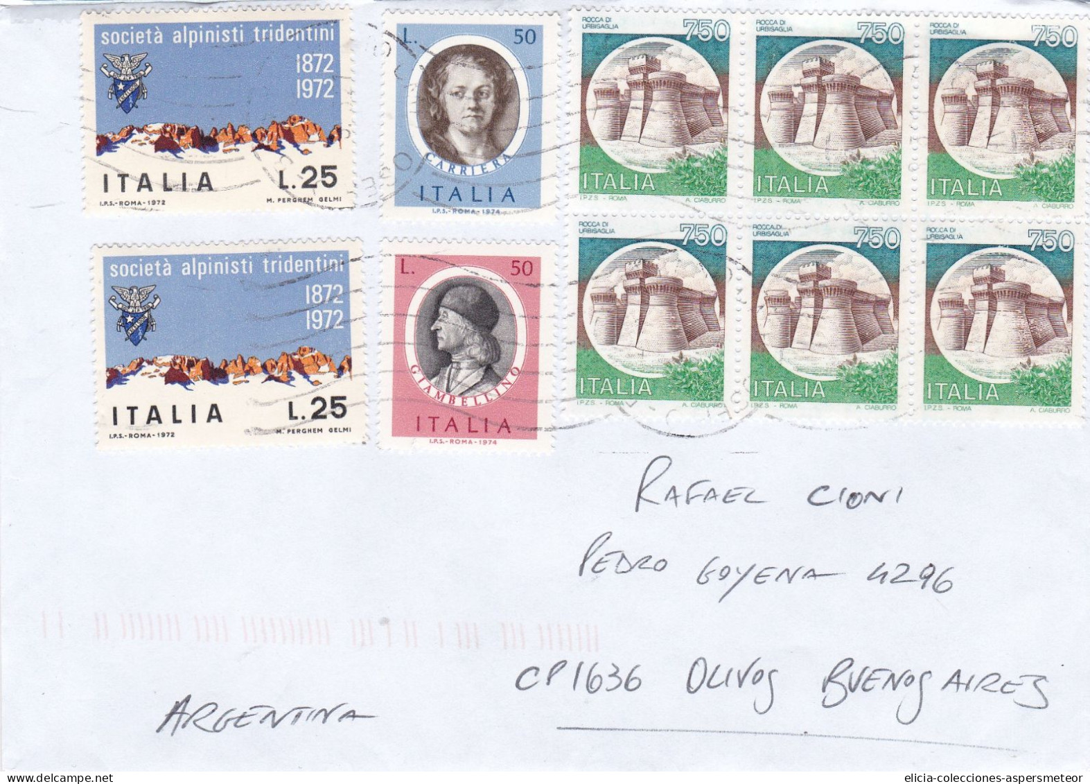 Italy - 1974 - Letter - Air Mail - Sent To Argentina - Caja 30 - 1971-80: Oblitérés