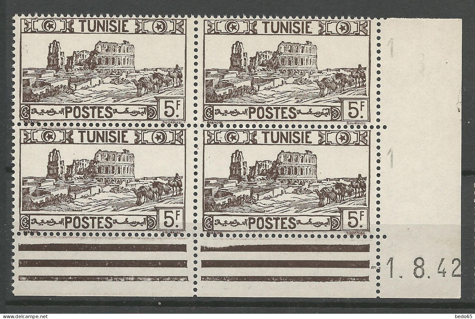 TUNISIE N° 240 Bloc De 4 Coin Daté  1 / 8 / 42 NEUF** LUXE SANS CHARNIERE NI TRACE / Hingeless  / MNH - Unused Stamps