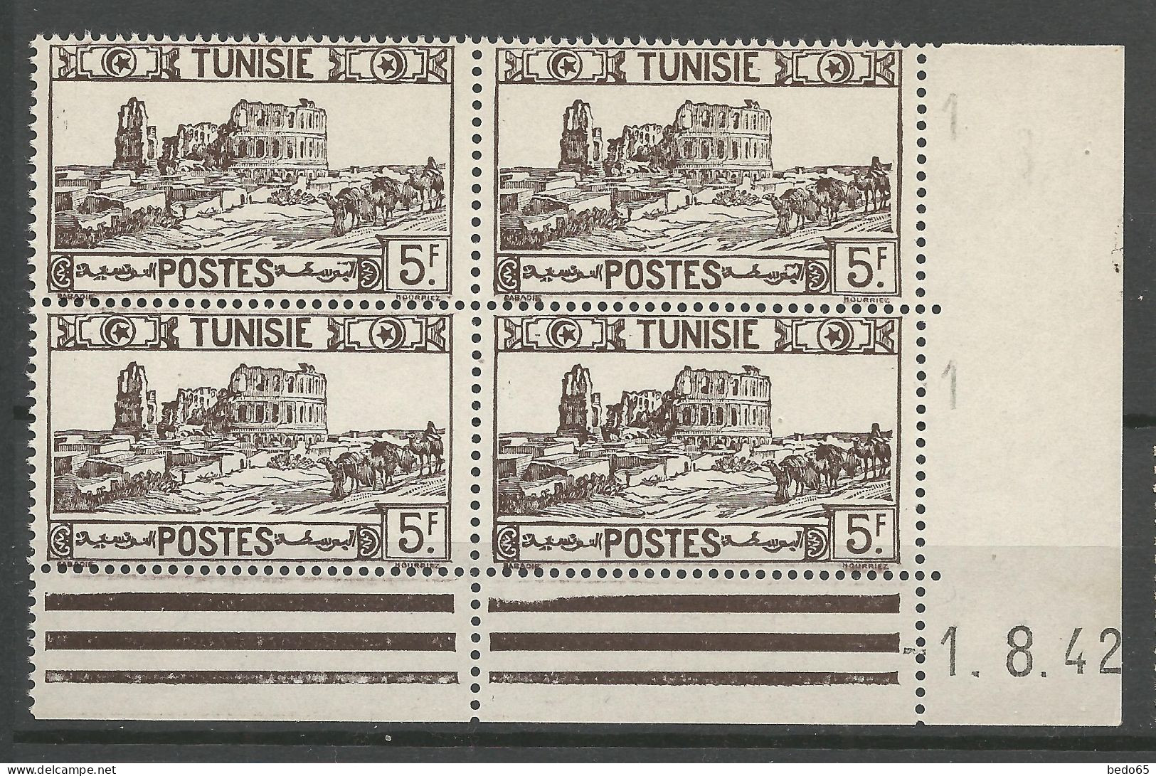 TUNISIE N° 240 Bloc De 4 Coin Daté  1 / 8 / 42 NEUF** LUXE SANS CHARNIERE NI TRACE / Hingeless  / MNH - Ongebruikt