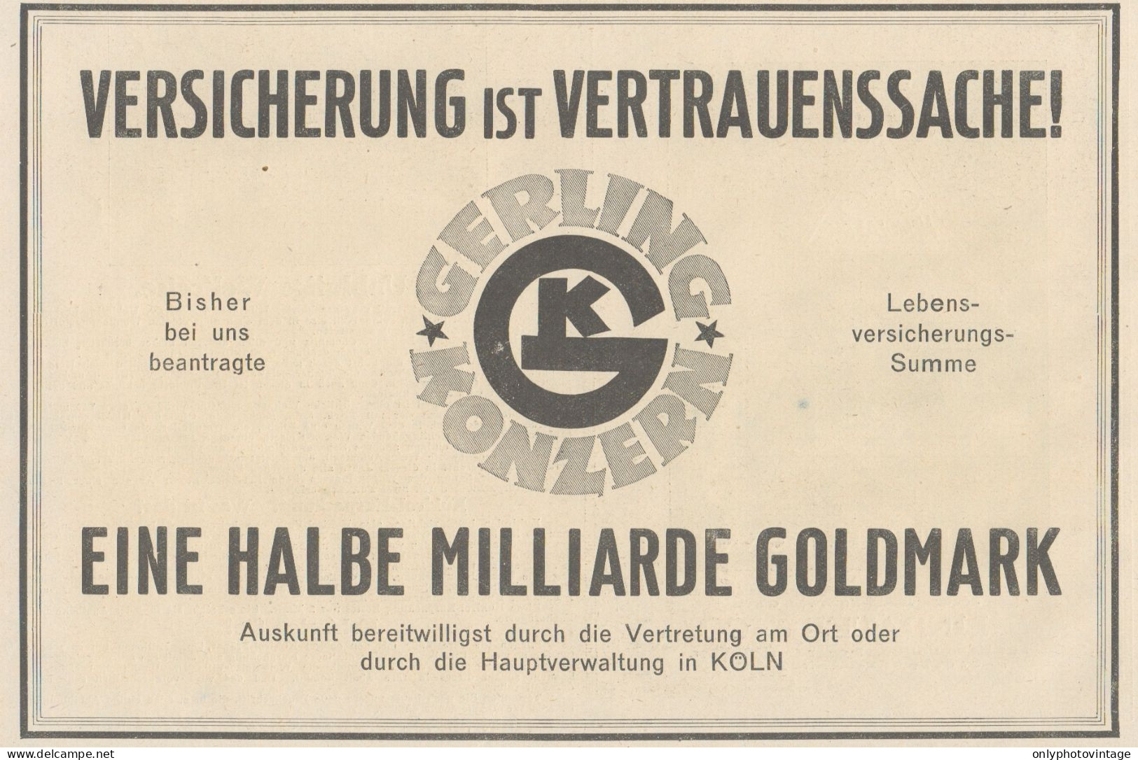 Gerling Konzern - Pubblicità D'epoca - 1925 Old Advertising - Publicités