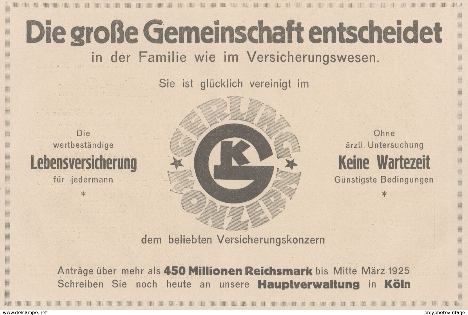 Gerling Konzern - Pubblicità D'epoca - 1925 Old Advertising - Publicités