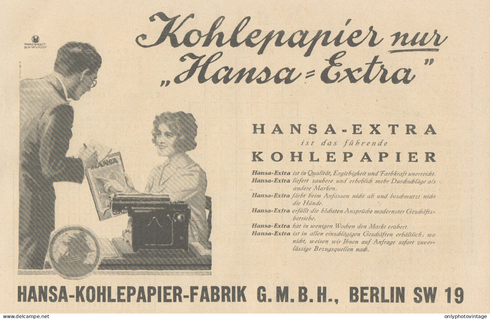 Kohlepapier Hansa-Extra - Pubblicità D'epoca - 1925 Old Advertising - Publicidad