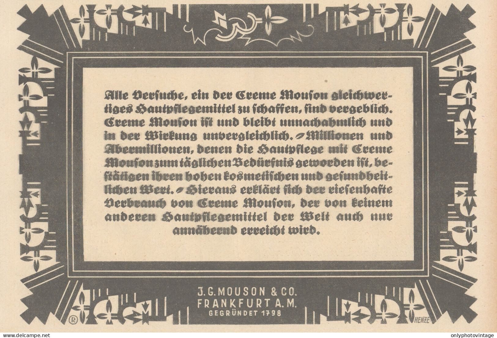 Creme Mouson - Pubblicità D'epoca - 1925 Old Advertising - Publicités