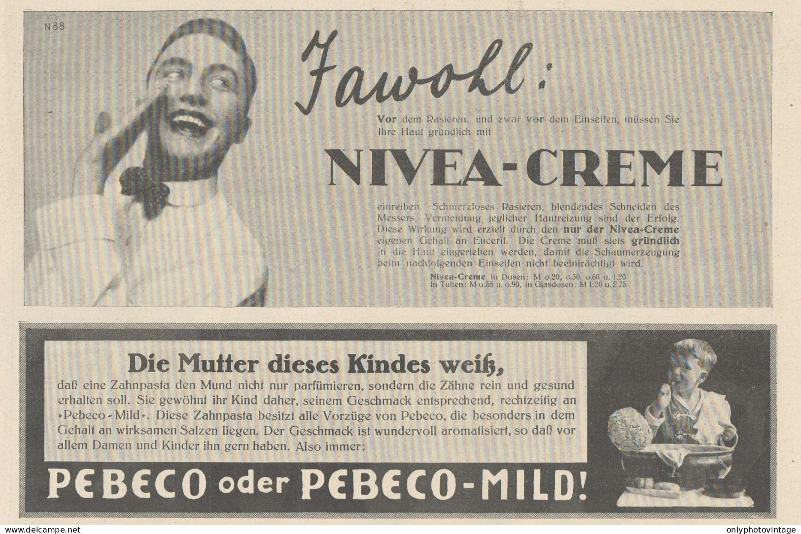 Zahnpasta PEBECO - NIVEA Creme - Pubblicità D'epoca - 1927 Old Advertising - Publicidad