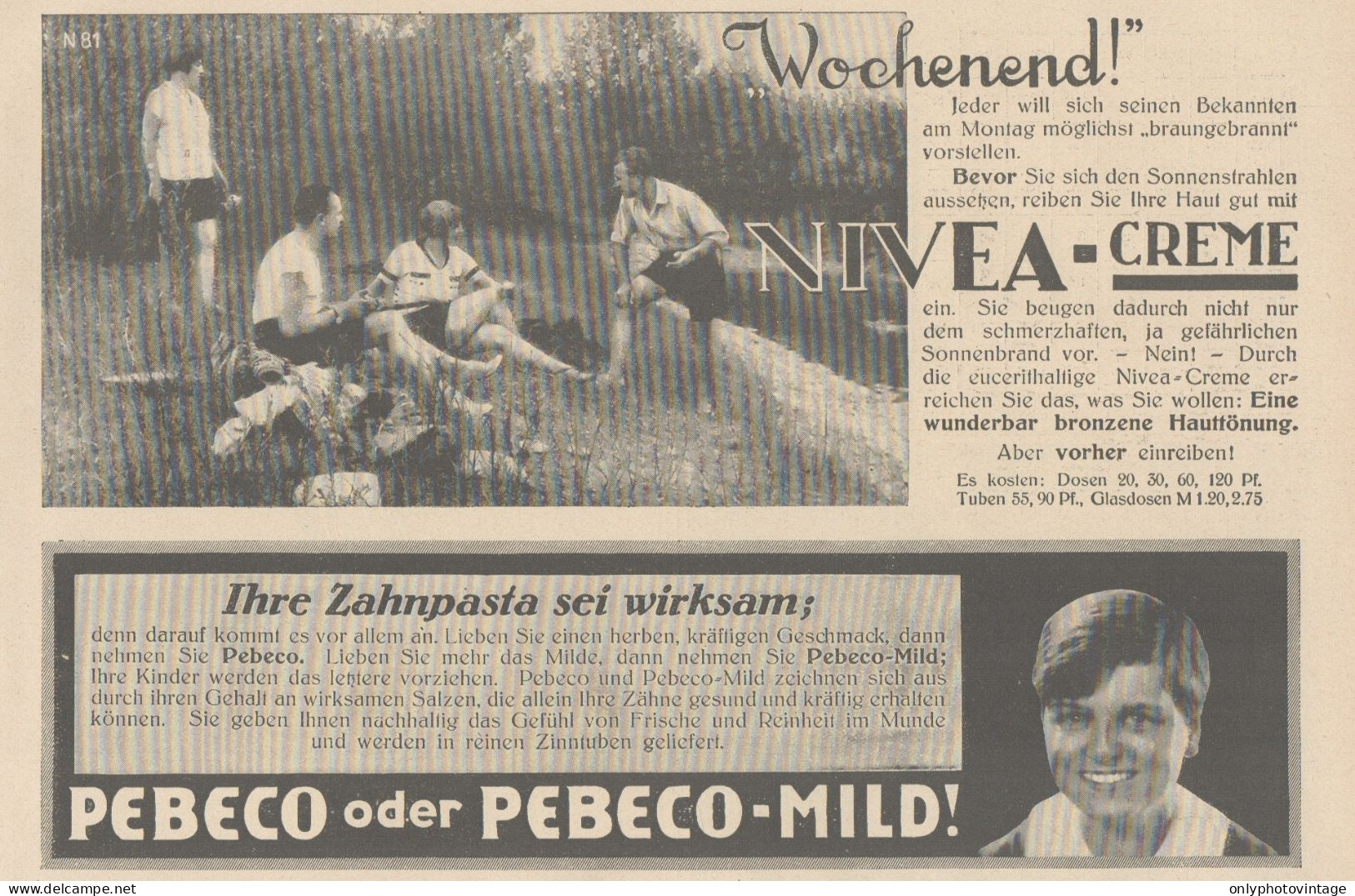 Zahnpasta PEBECO - NIVEA Creme - Pubblicità D'epoca - 1927 Old Advertising - Publicités