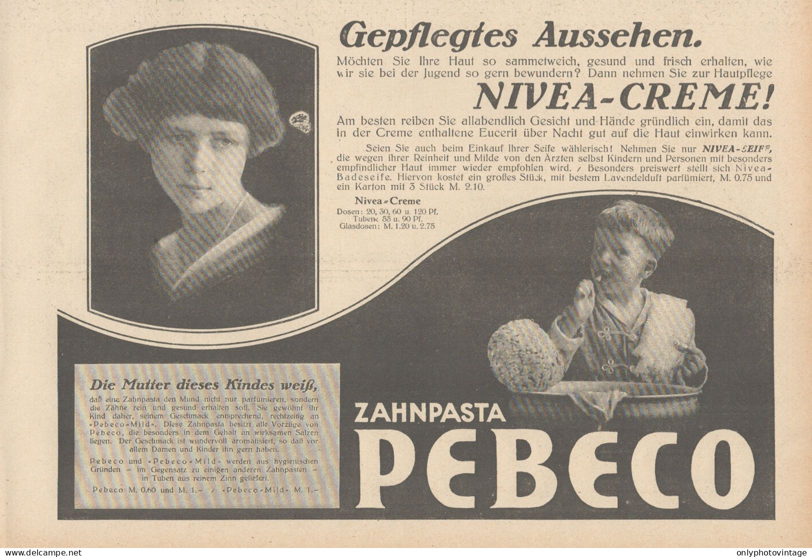 Zahnpasta PEBECO - NIVEA Creme - Pubblicità D'epoca - 1927 Old Advertising - Publicités