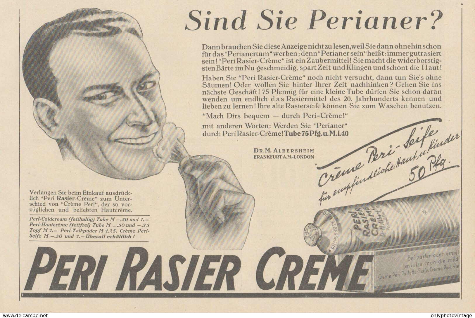 PERI Rasier Creme - Pubblicità D'epoca - 1927 Old Advertising - Publicidad