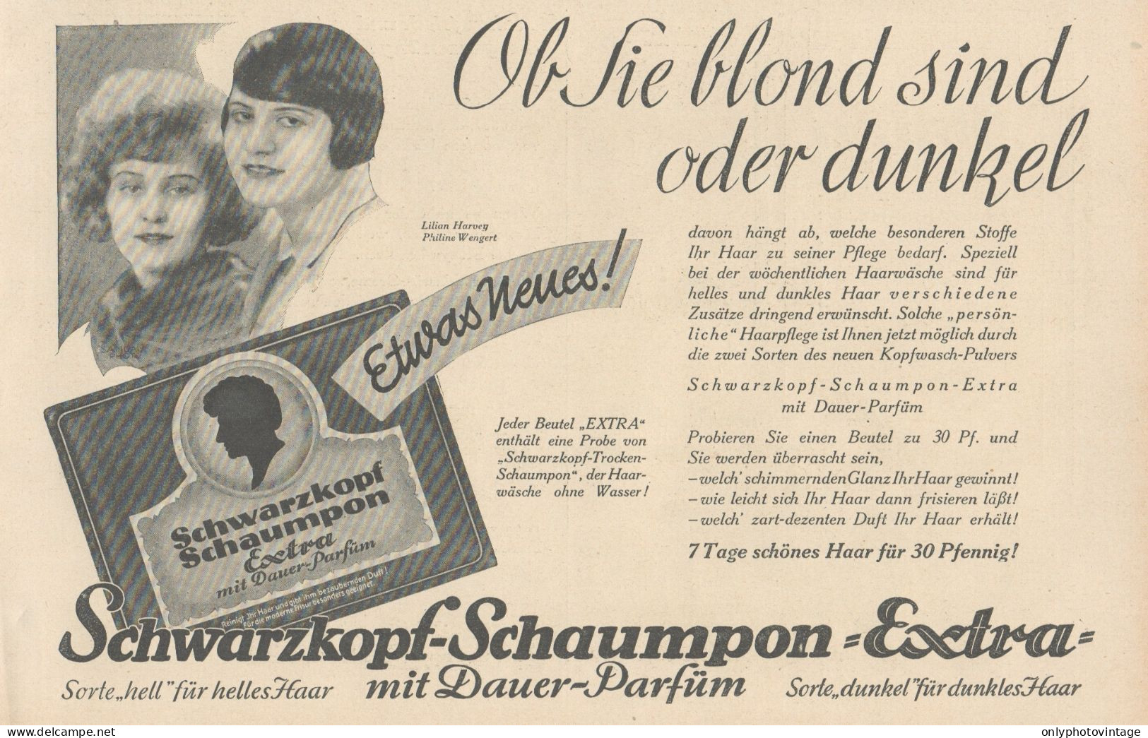 Schwarzkopf Schaumpon Extra - Pubblicità D'epoca - 1927 Old Advertising - Publicités