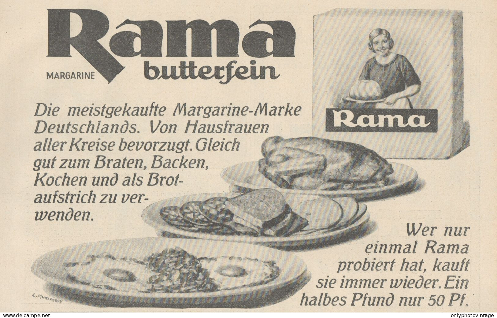 Margarine RAMA Butterfein - Pubblicità D'epoca - 1927 Old Advertising - Werbung