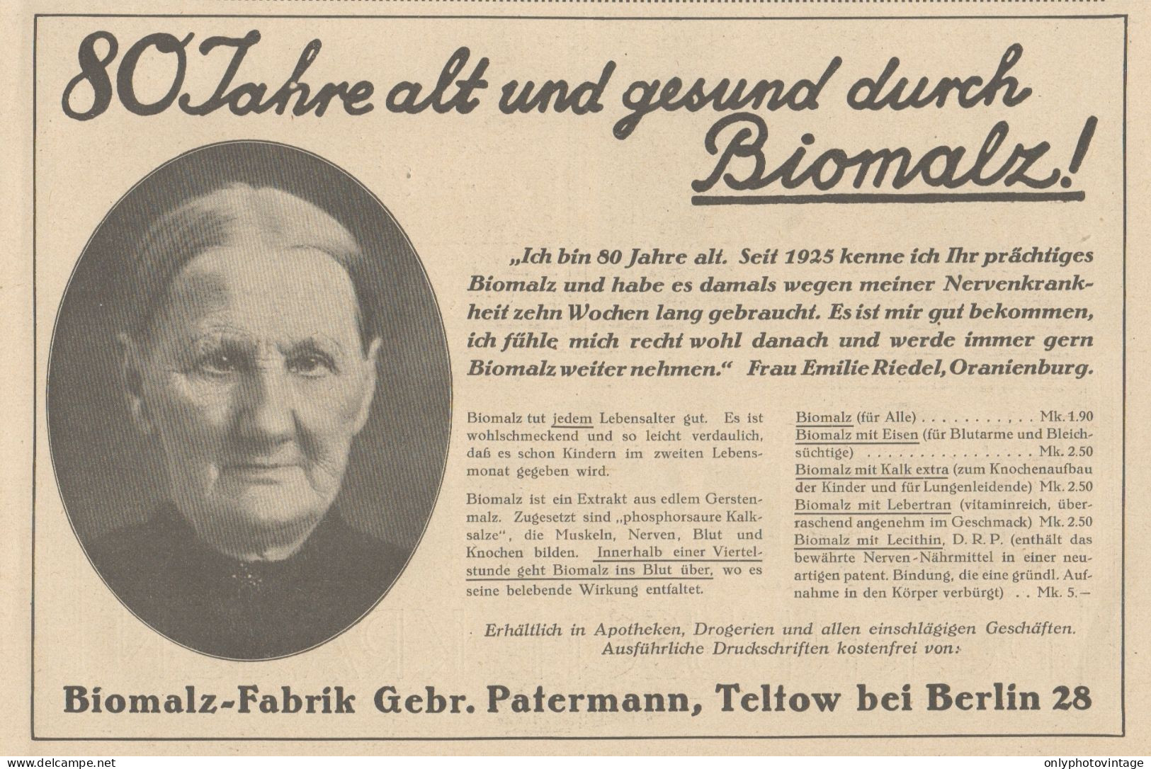 BIOMALZ - Pubblicità D'epoca - 1927 Old Advertising - Werbung