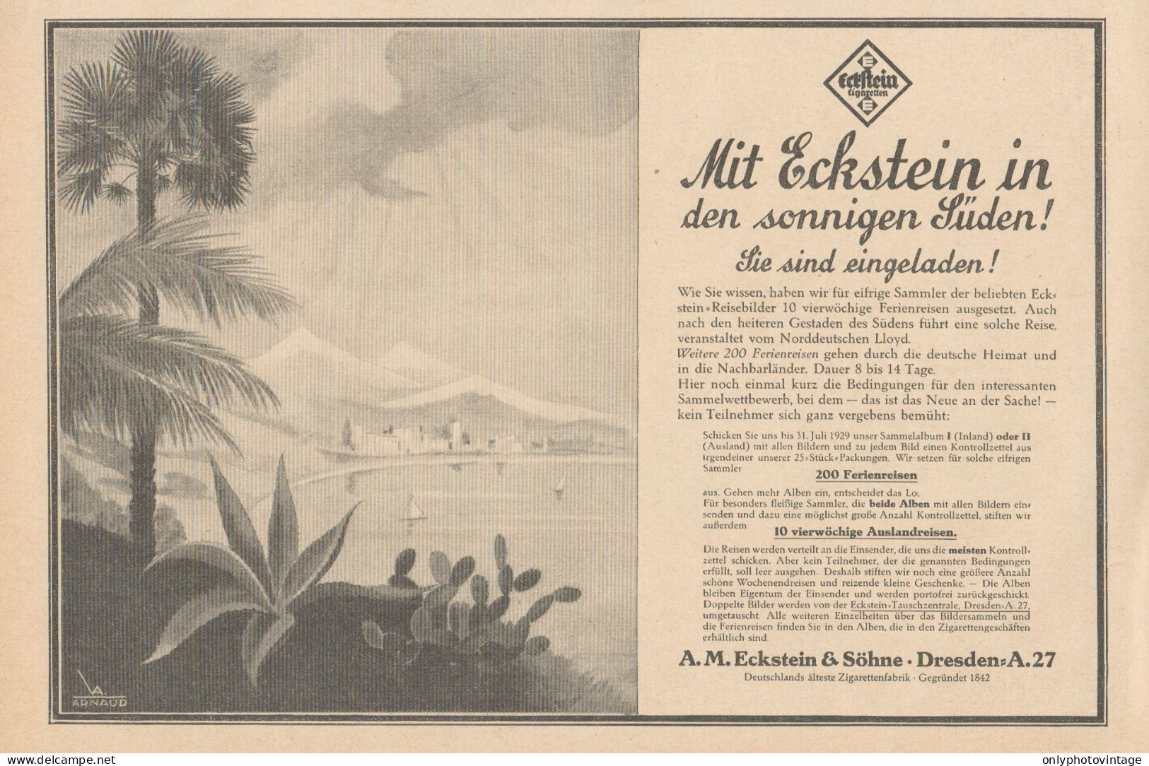 ECKSTEIN Cigaretten - Pubblicità D'epoca - 1929 Old Advertising - Reclame