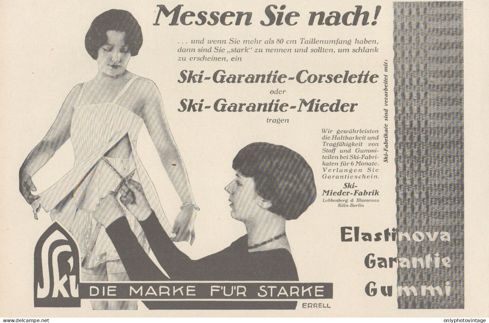 SKI Garantie Corselette - Pubblicità D'epoca - 1929 Old Advertising - Reclame