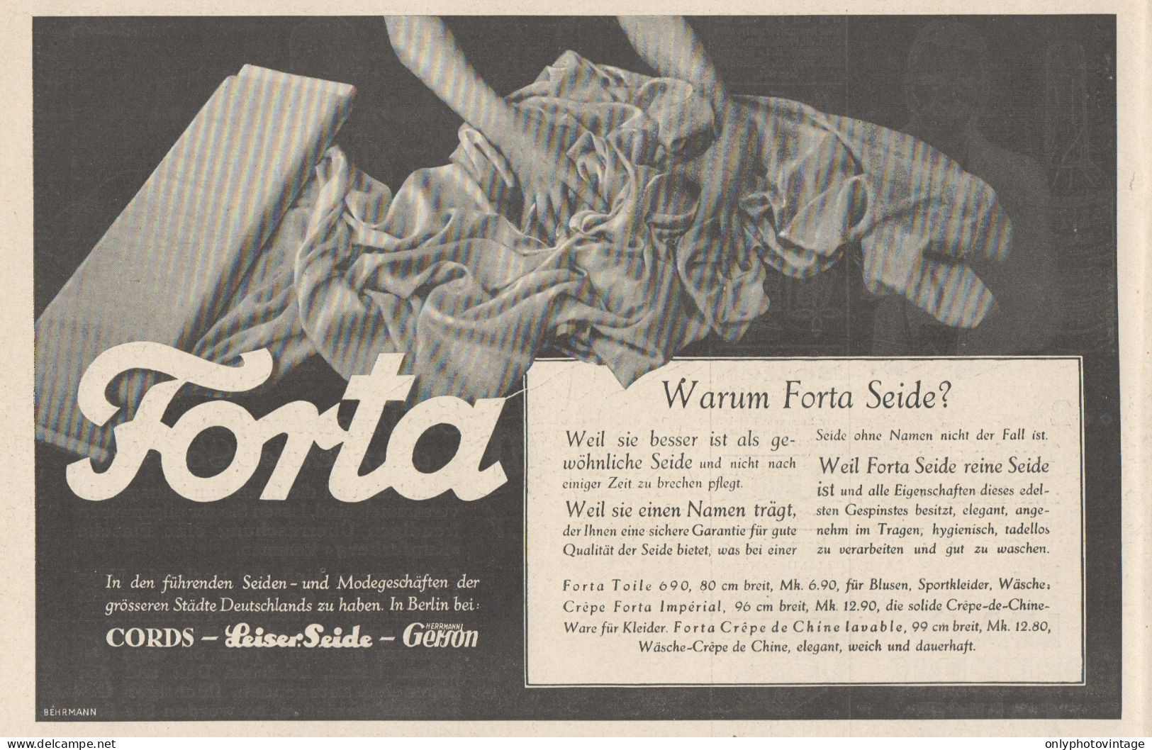 FORTA Seide - Pubblicità D'epoca - 1929 Old Advertising - Publicités