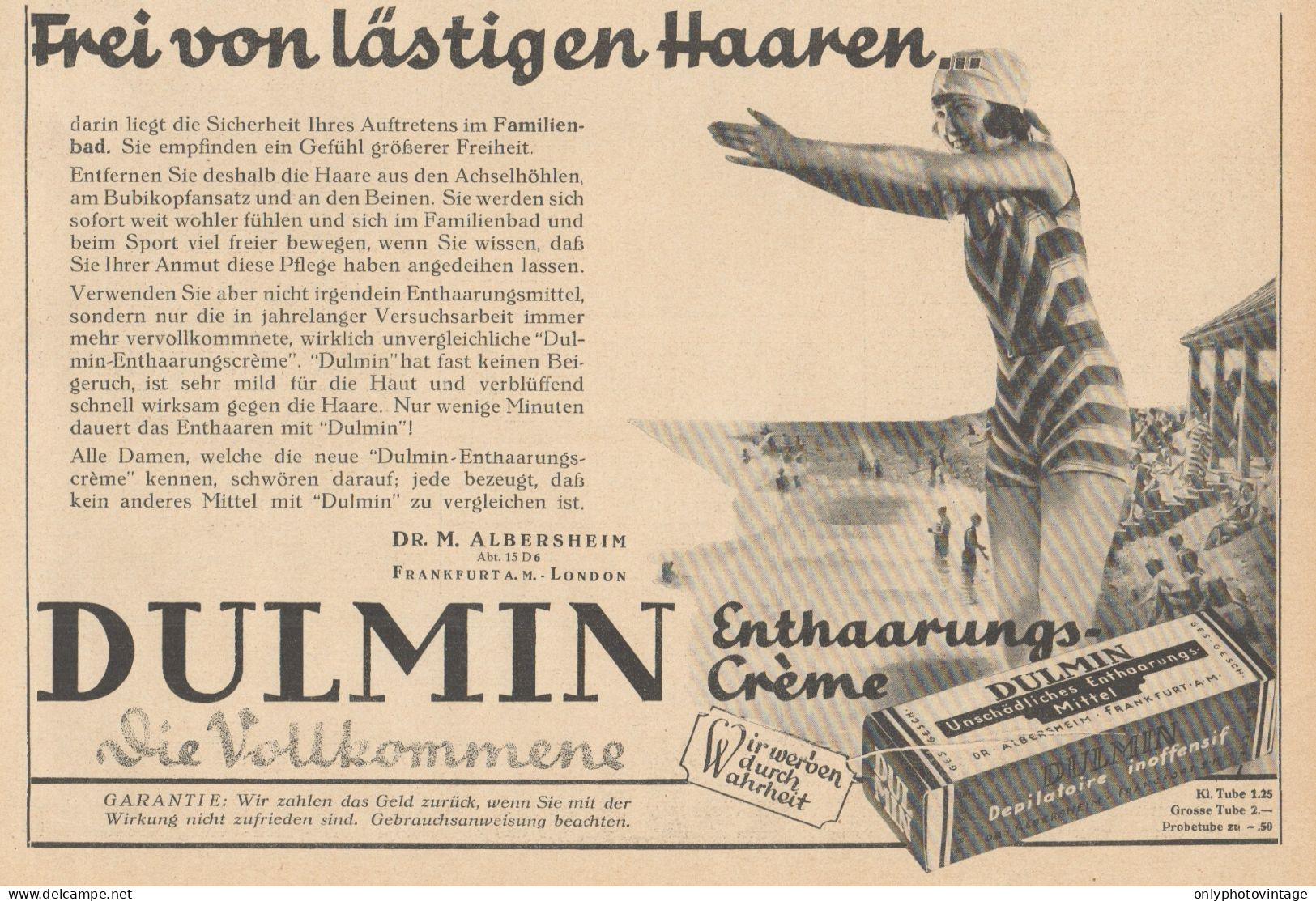DULMIN Enthaarungs-Crème - Pubblicità D'epoca - 1929 Old Advertising - Advertising