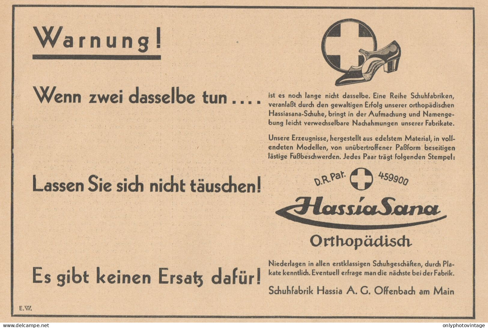 Hassia Sana Orthopadisch - Pubblicità D'epoca - 1929 Old Advertising - Publicidad