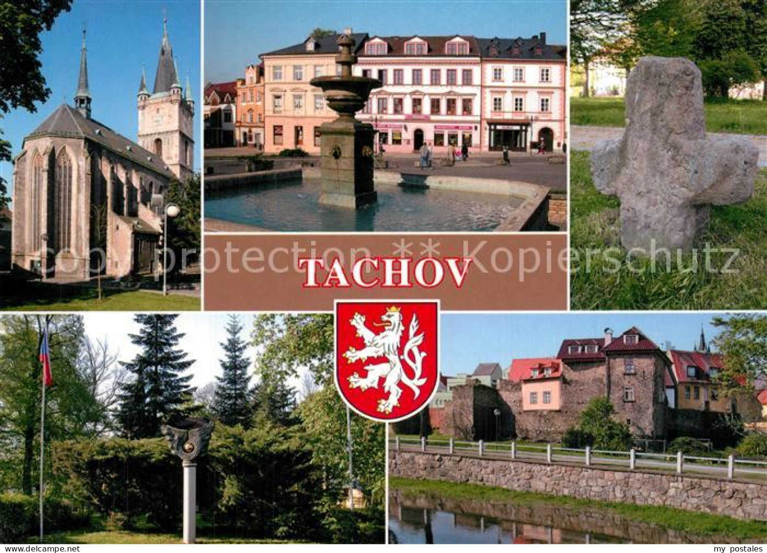 73603952 Tachov Kirche Brunnen Gedenkstein Stadtmauer Altstadt Park Tachov - Tchéquie