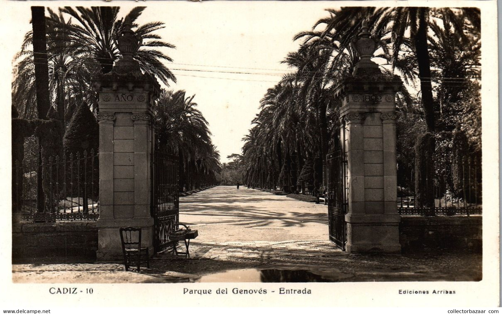 Spain Cadiz  Vintage Postcard Parque Del Genoves Entrada  Real Photo - Cádiz