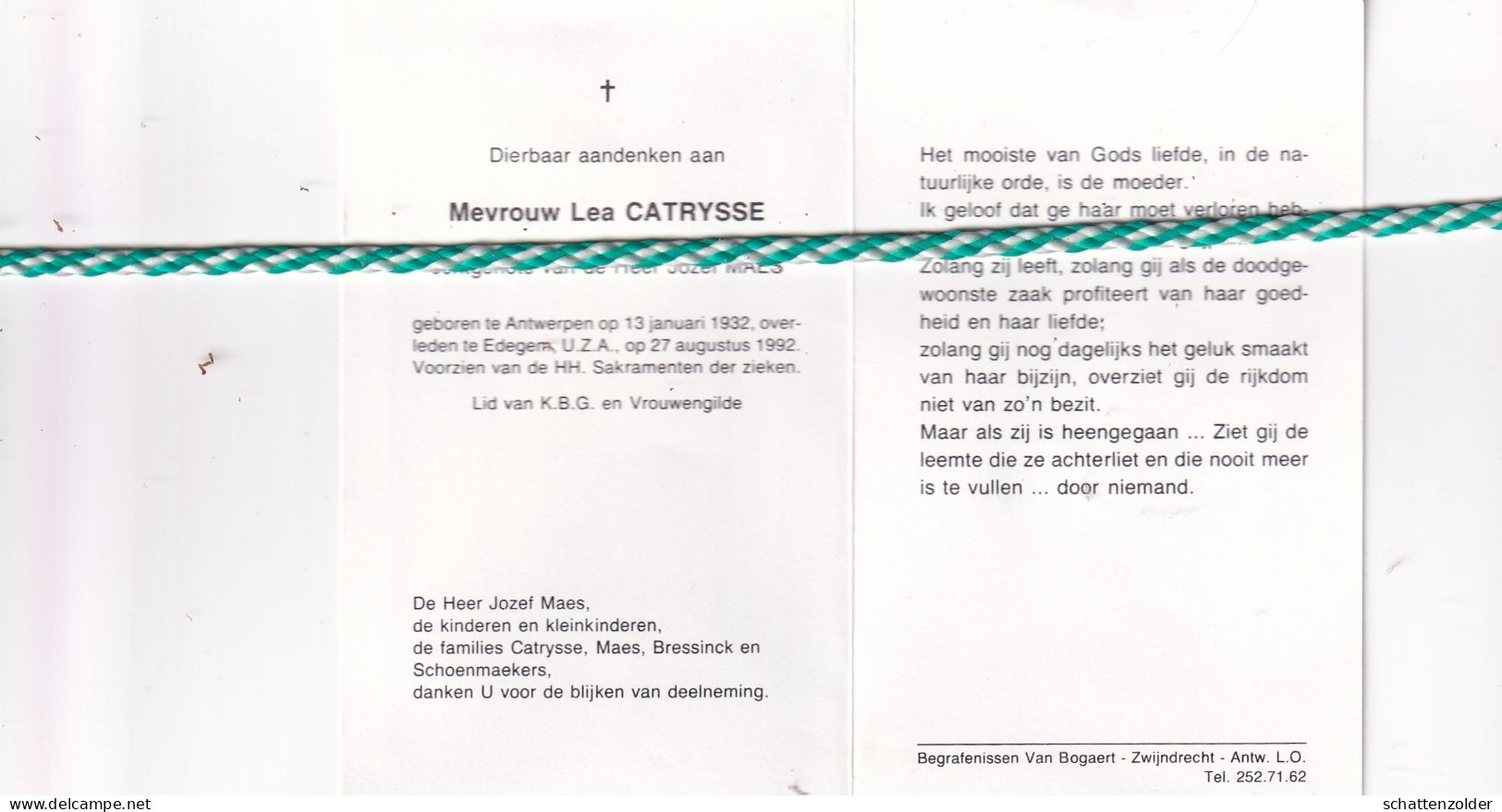 Lea Catrysse-Maes; Antwerpen 1932, Edegem 1992 - Décès