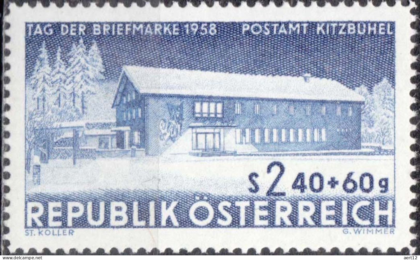 1958, Austria, Kitzbühel Post Office, Buildings, Postal Services, Stamp Day, MNH(**), Mi: 1058 - Unused Stamps