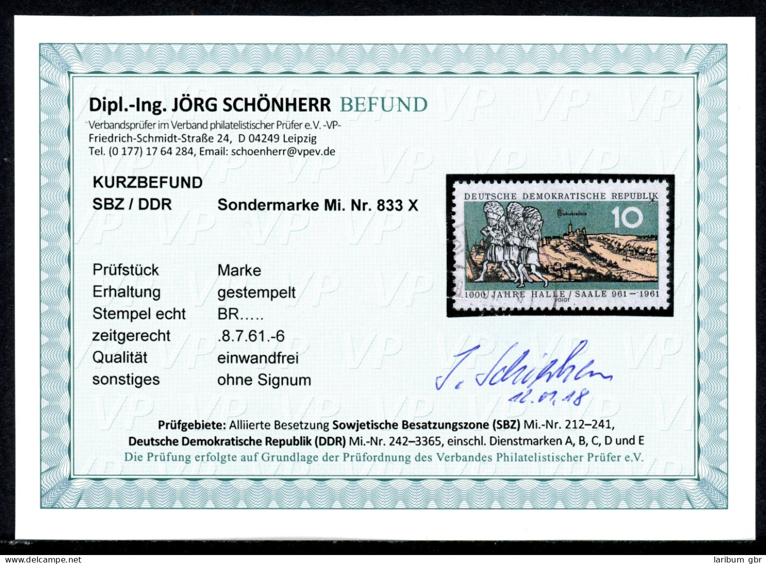 DDR 833 X Gestempelt Befund Schönherr #GJ499 - Andere & Zonder Classificatie