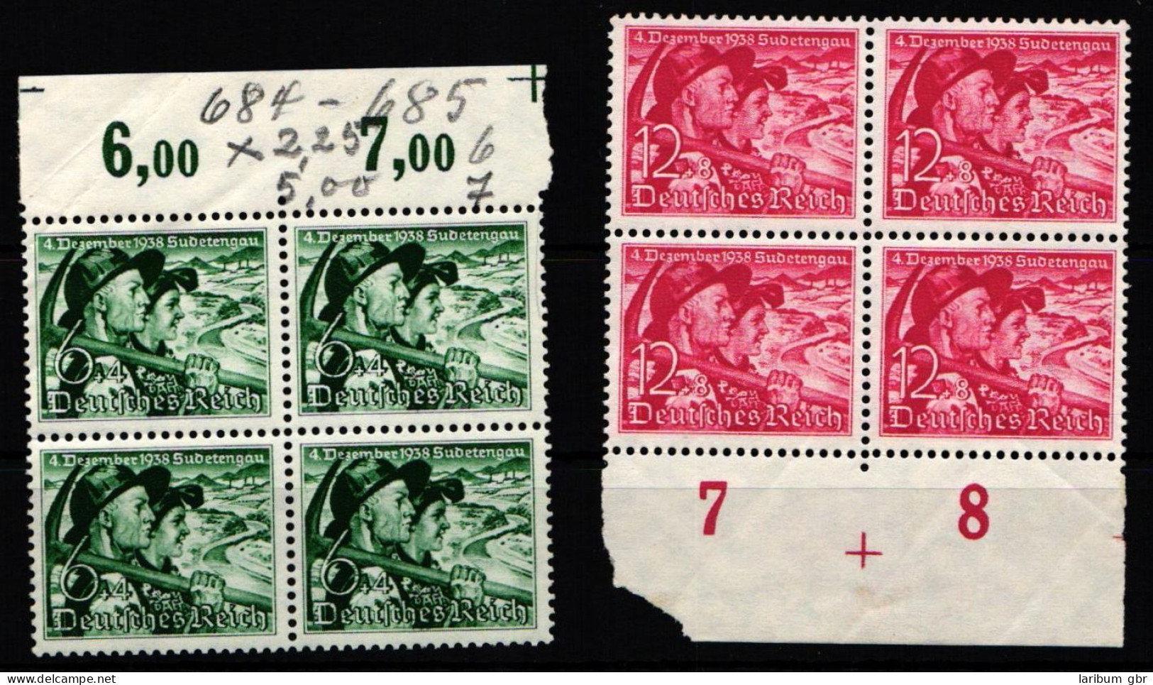 Deutsches Reich 684-685 Postfrisch 4er Block, 1 Marke Mit Bug #KL494 - Andere & Zonder Classificatie