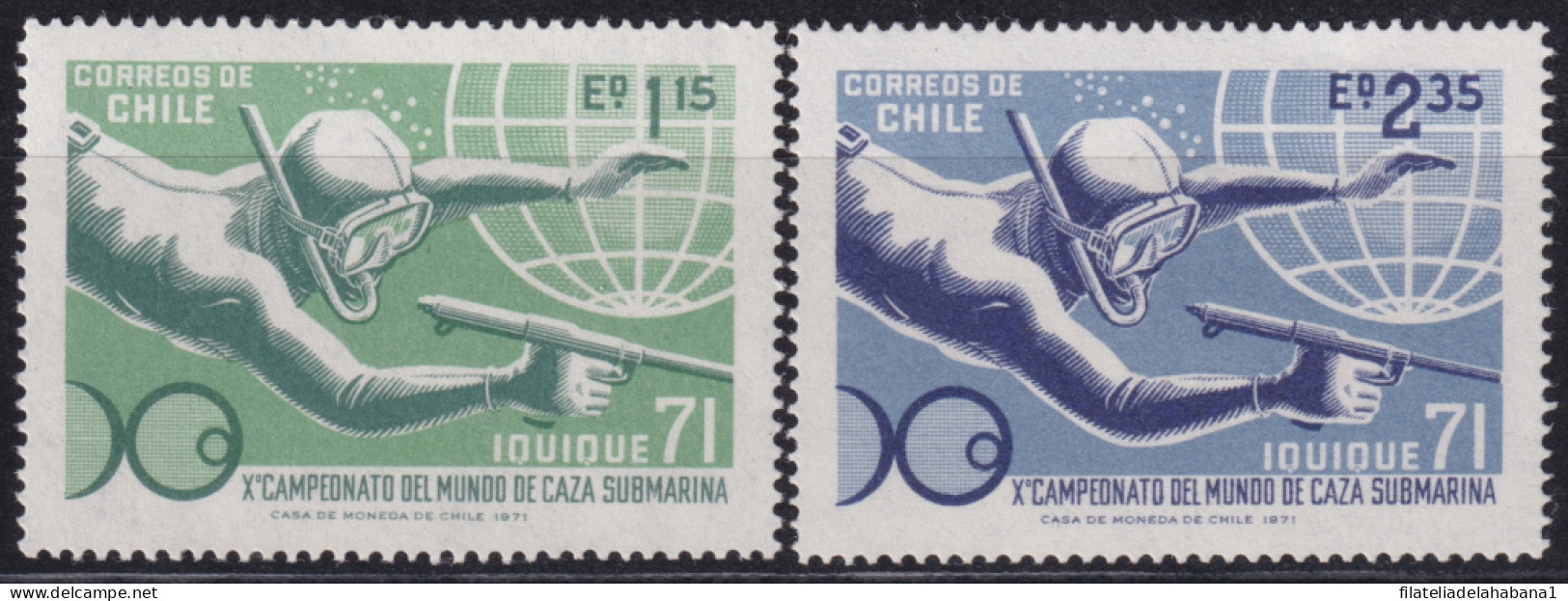 F-EX50189 CHILE MNH 1971 WORLD CHAMPIONSHIP HUNT FISHING FISH PECES.  - Buceo