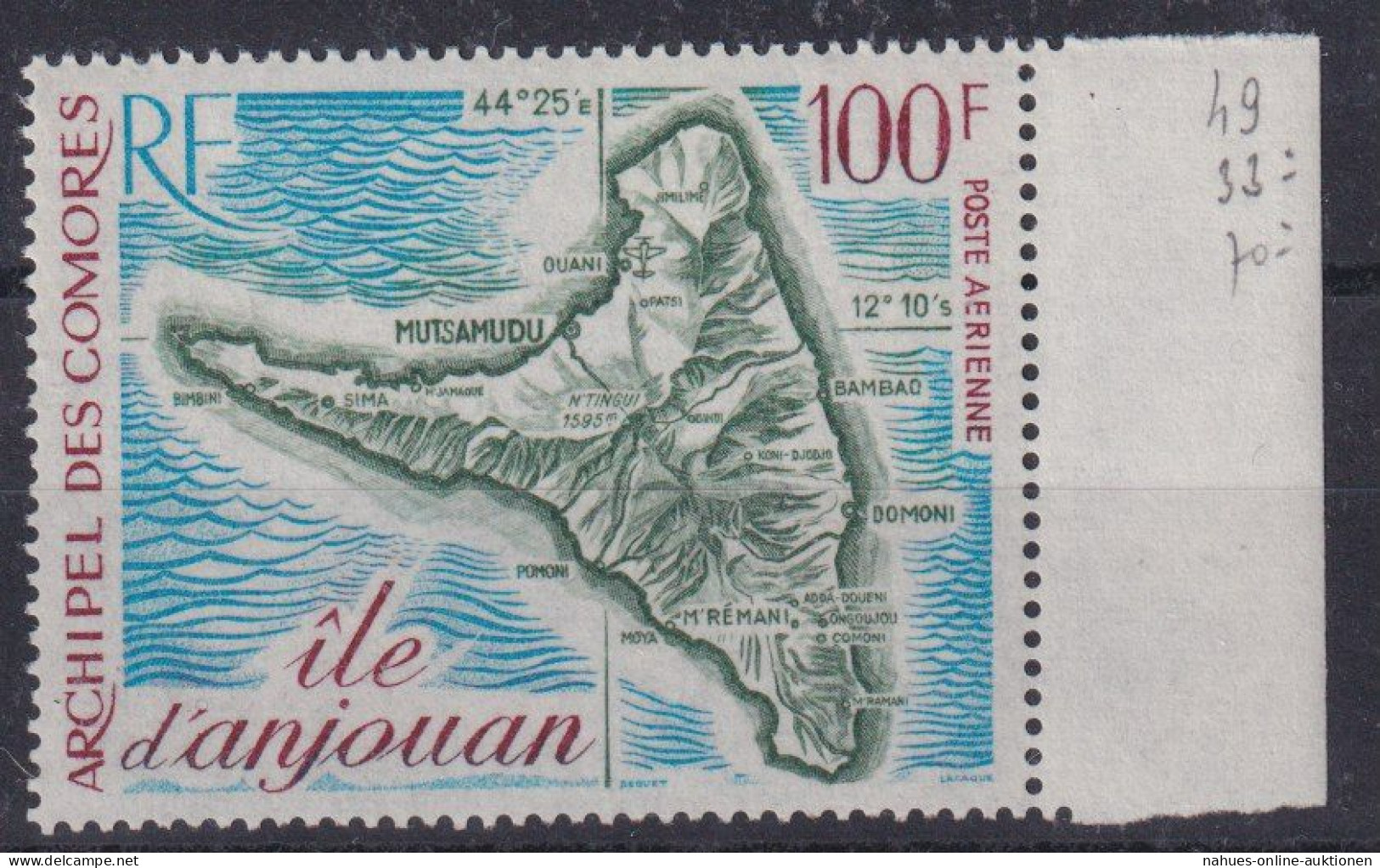 Flugpost Briefmarke Komoren Ostafrika Landkarte 147 Vom Rand Luxus Postfrisch - Isole Comore (1975-...)