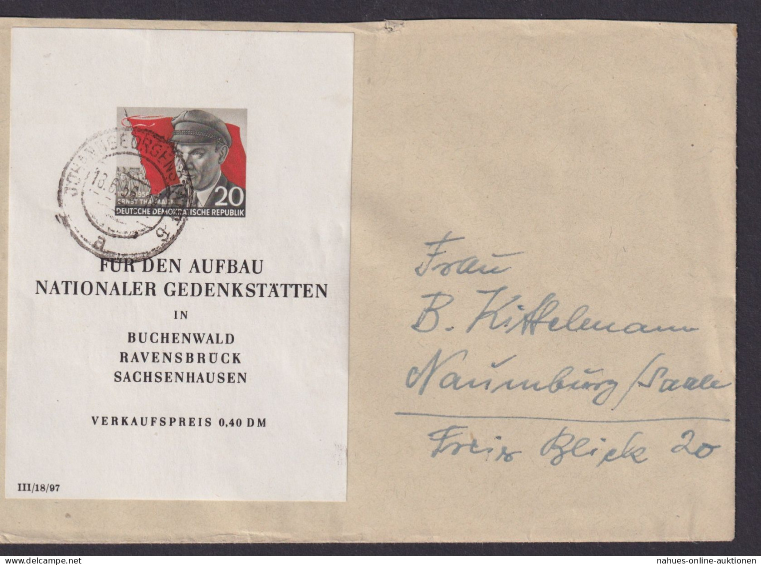 DDR Brief EF Block 14 Thälmann Johanngeorgenstadt N. Naumburg Saale KatWert 60,- - Lettres & Documents