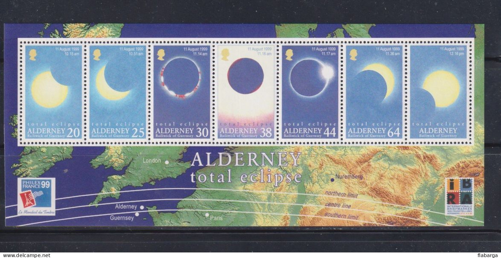 Año 1999 Yvert Hoja 6 (nº132/7)  Eclipse Solar - Alderney
