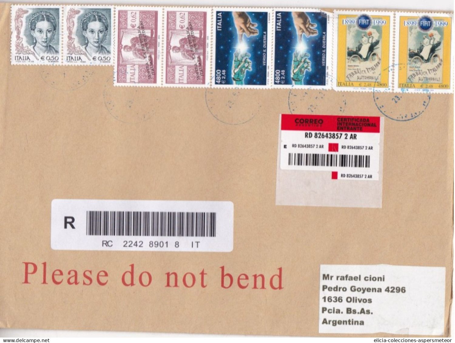 Italy - 2003 - Letter - Sent To Argentina - Caja 30 - 2001-10: Oblitérés