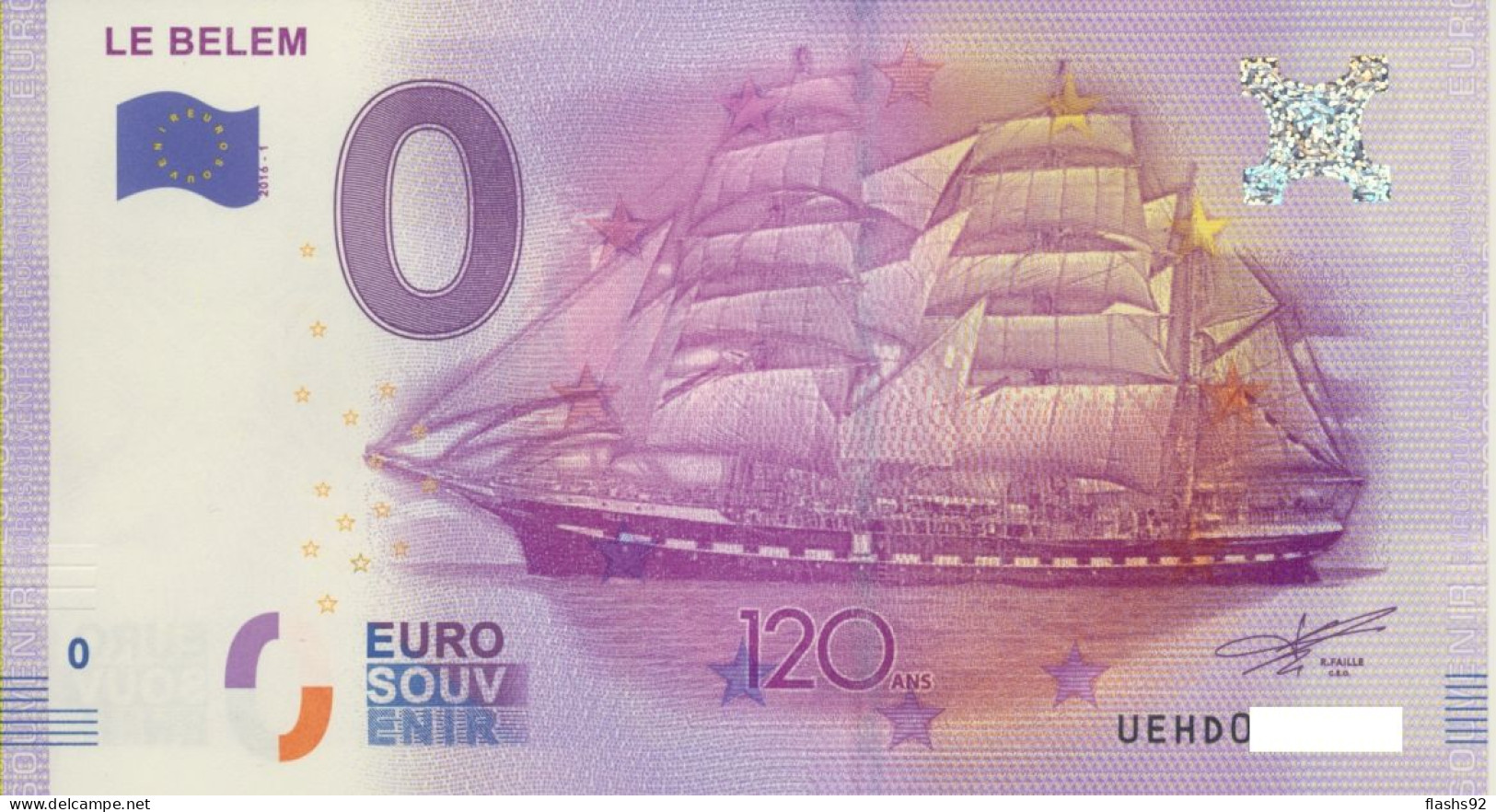 Vends Billet Souvenir Touristique 0€ Le Belem 2016-1 UEHD - Sonstige & Ohne Zuordnung