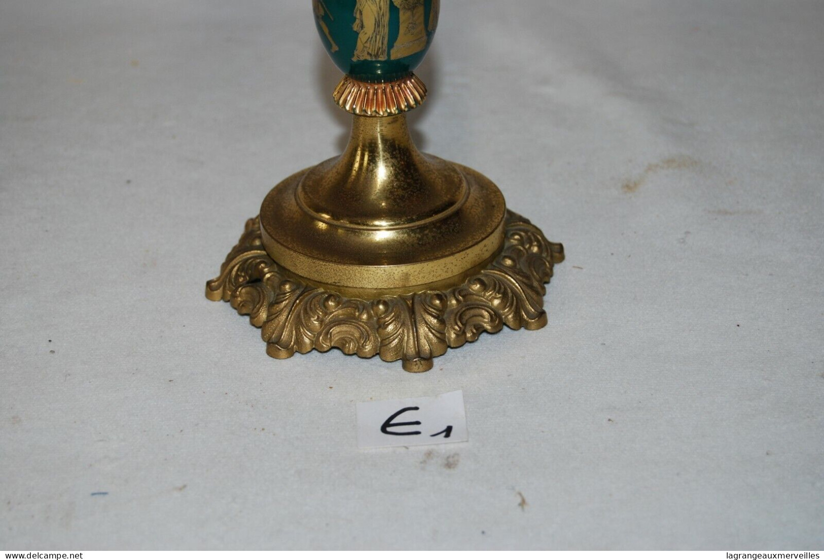 E1 Authentique Chandelier 3 Feux - Porcelaine Bronze 1940 50 - Kandelaars, Kandelaars & Kandelaars