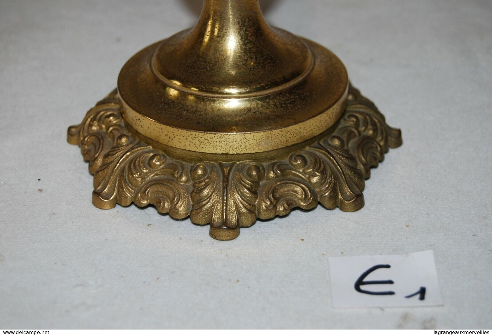 E1 Authentique Chandelier 3 Feux - Porcelaine Bronze 1940 50 - Candelabri E Candelieri