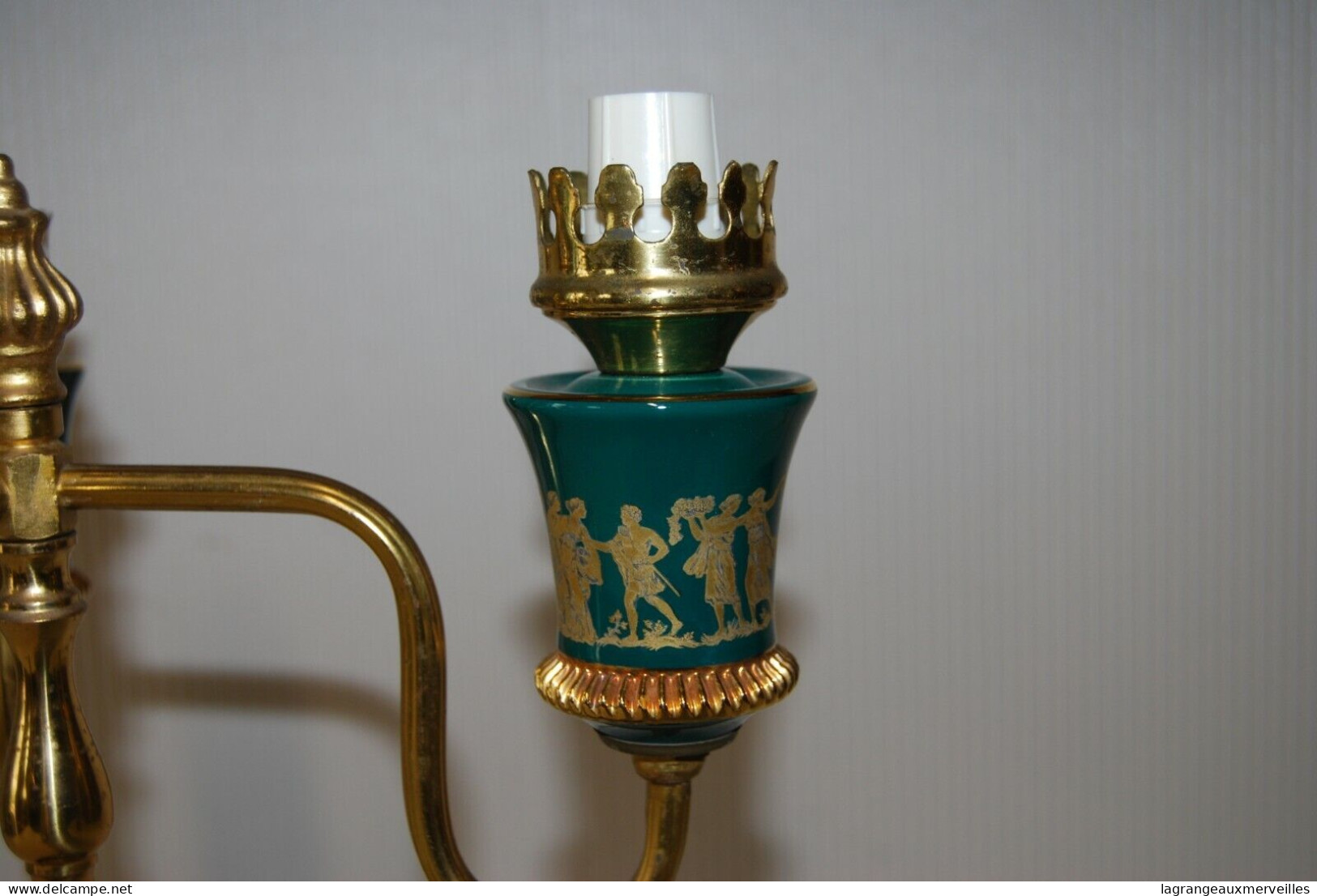 E1 Authentique chandelier 3 feux - porcelaine bronze 1940 50