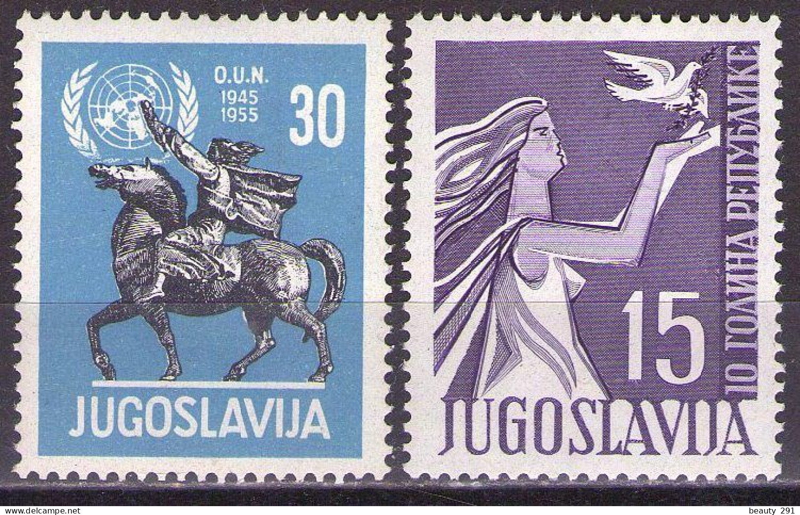 Yugoslavia 1955 - 10th Anniversary Of United Nations,10th Anniversary Of The Republic - Mi 774,775 - MNH**VF - Nuovi
