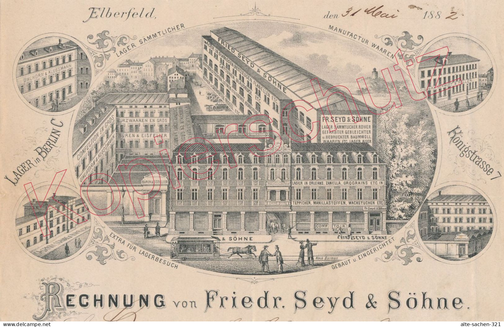 1882 Rechnung Manufactur-Waaren-Lager Friedr. Seyd & Söhne Elberfeld Wuppertal - Historische Dokumente