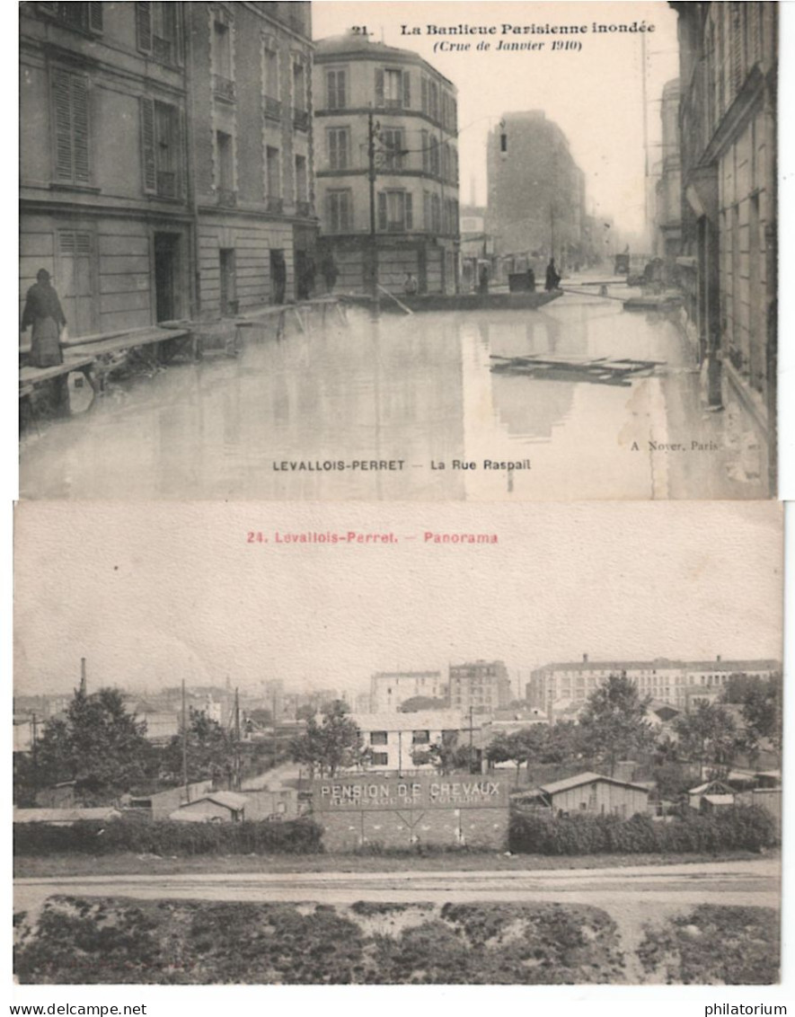 92  LEVALLOIS PERRET  Rue Raspail  Crue De 1910 +  Panorama Pension De Chevaux - Levallois Perret
