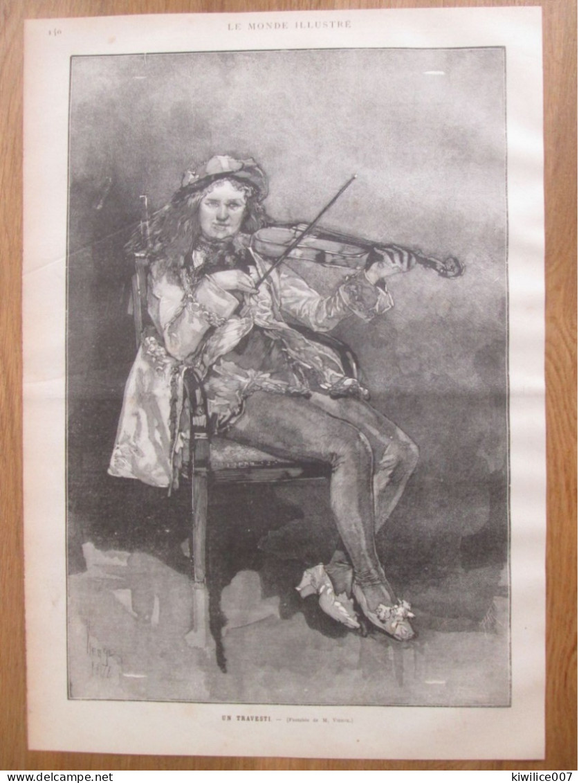 1884 1 Gravure   Un  Travesti  Musicien Joueur De Violon - Non Classificati
