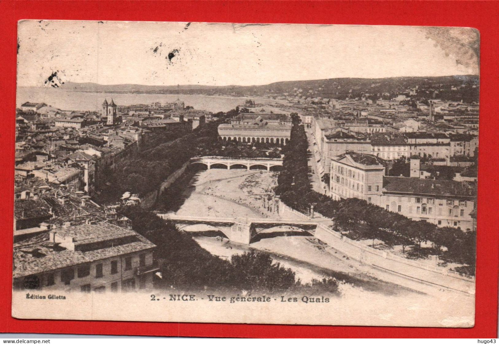 (RECTO / VERSO) NICE EN 1919 - N° 2 -  VUE GENERALE - LES QUAIS - BEAU TIMBRE DE MONACO ET CACHET - CPA - Leven In De Oude Stad