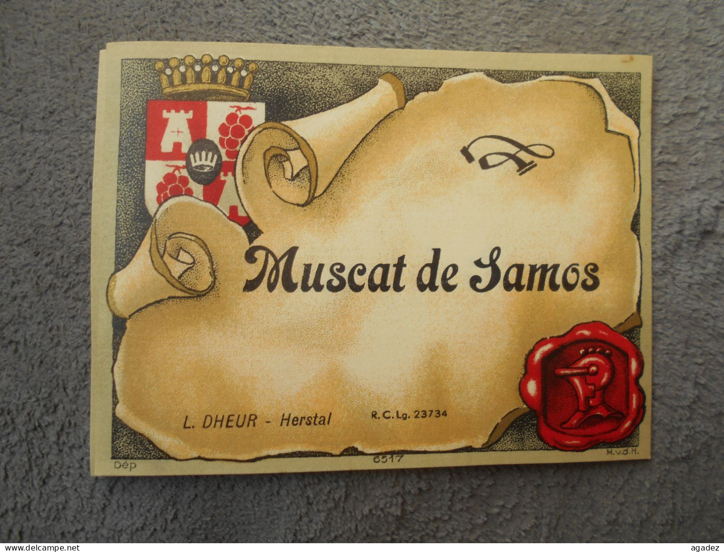 Ancienne étiquette Muscat De Samos  L.Dheur Herstal - Andere & Zonder Classificatie