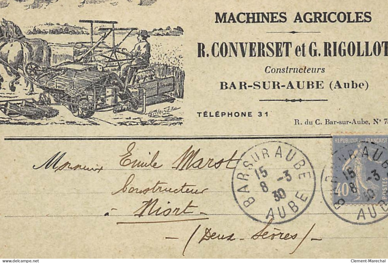 BAR-sur-AUBE :machines Agricoles, R. Converset Et G. Rigollot - Tres Bon Etat - Bar-sur-Aube