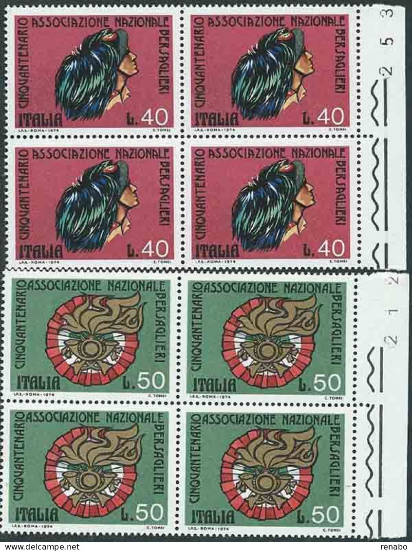 Italia 1974; Associazione Bersaglieri. Serie Completa In Quartine Di Bordo. - 1971-80: Mint/hinged