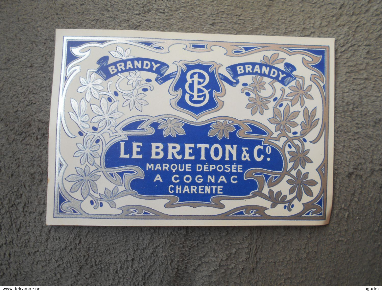 Ancienne étiquette Brandy Le Breton  Cognac Charente - Alcoholes Y Licores