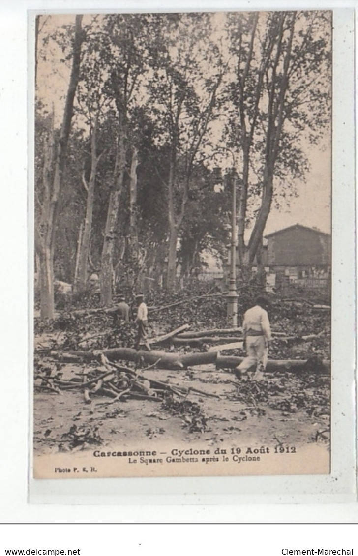 CARCASSONNE - Cyclone Du 19 Août 1912 - Le Square Gambetta Après Le Cyclone - Très Bon état - Carcassonne