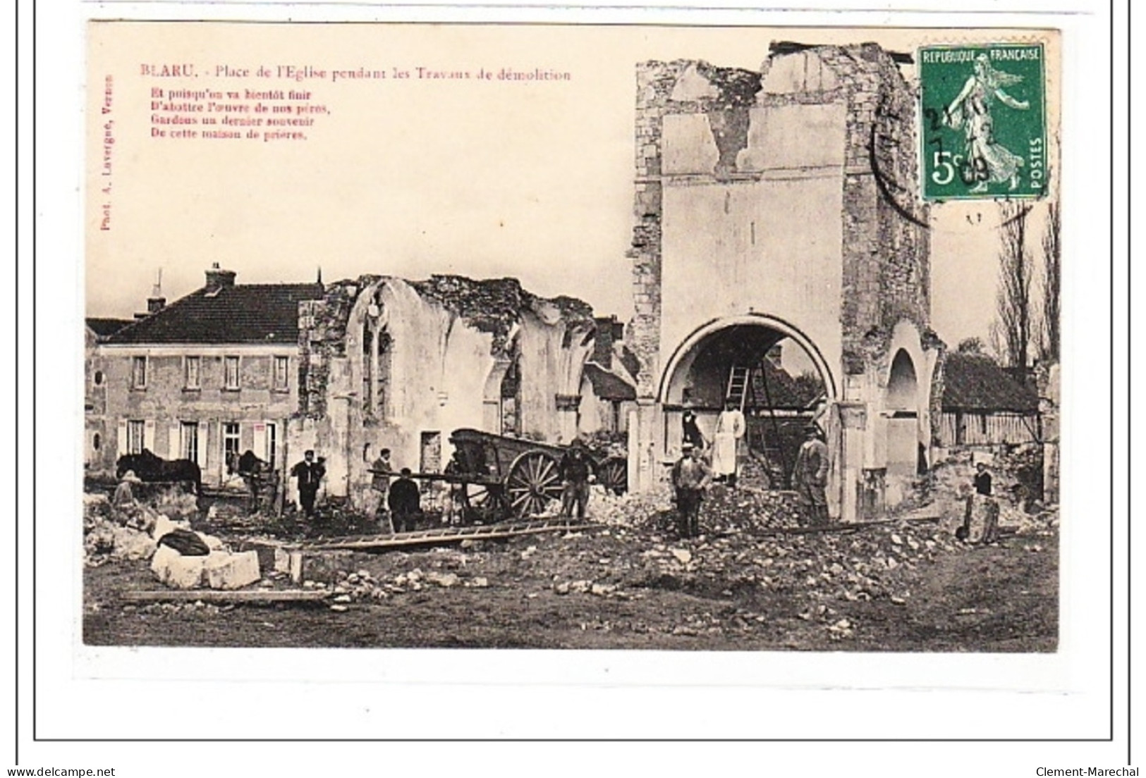 BLARU : Place De L'eglise Pendant Les Travaux De Demolition - Tres Bon état - Other & Unclassified